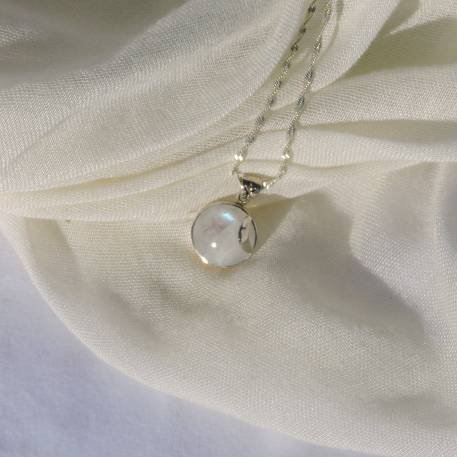 Rainbow Moonstone Crescent Accent Pendant