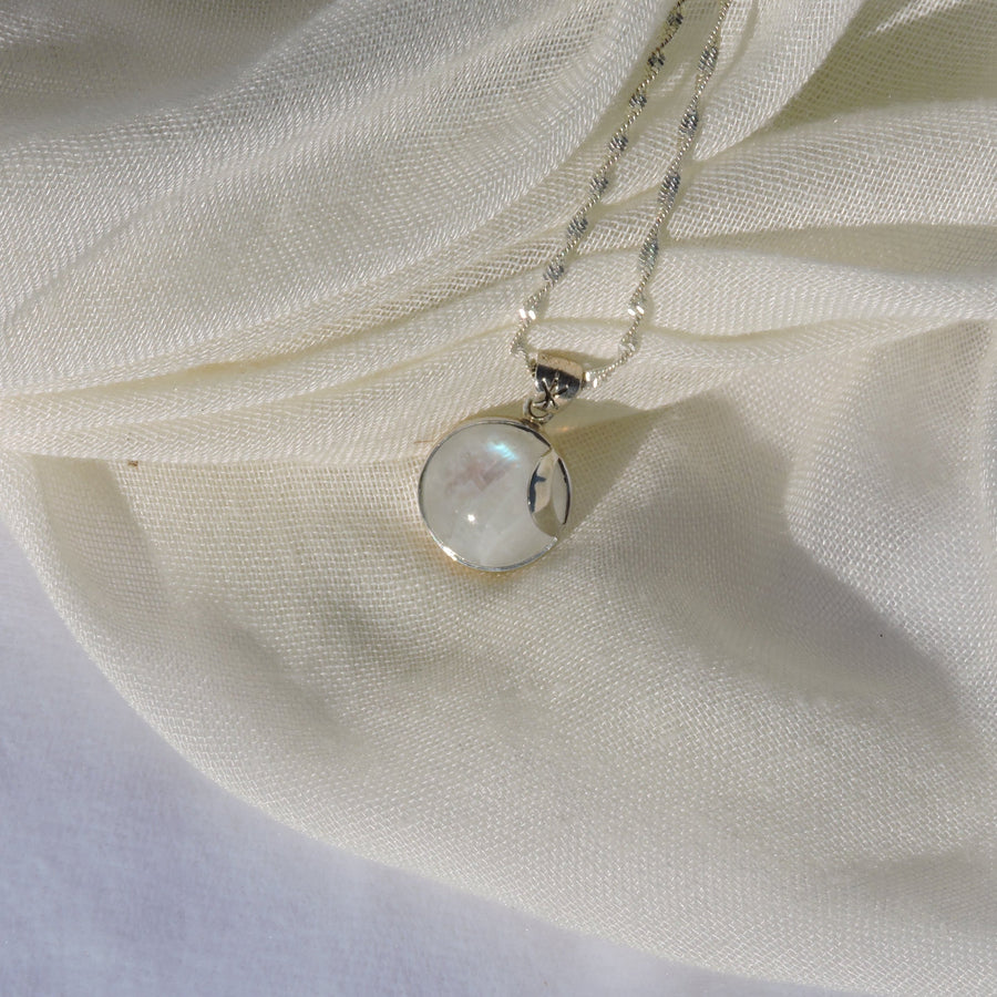 Rainbow Moonstone Crescent Accent Pendant