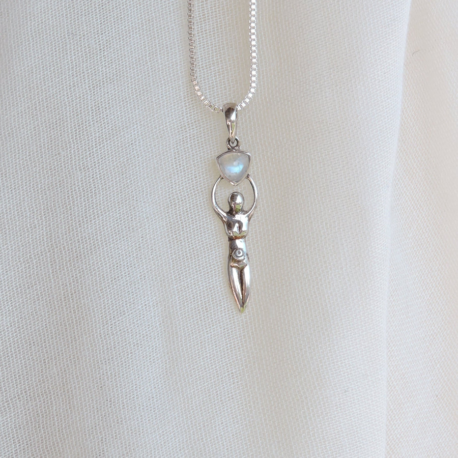 Rainbow Moonstone Goddess Pendant