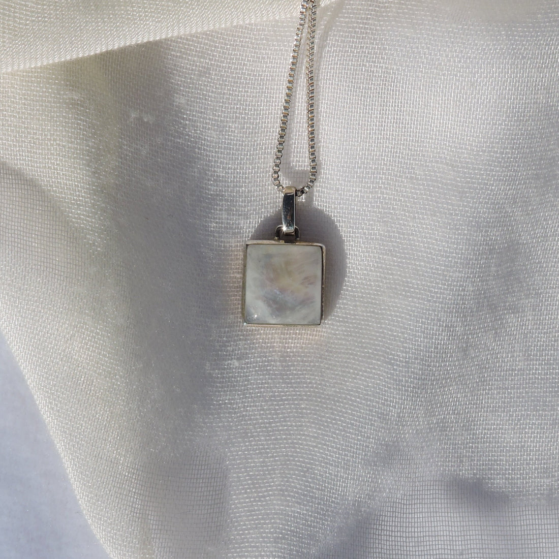 Rainbow Moonstone Square Pendant