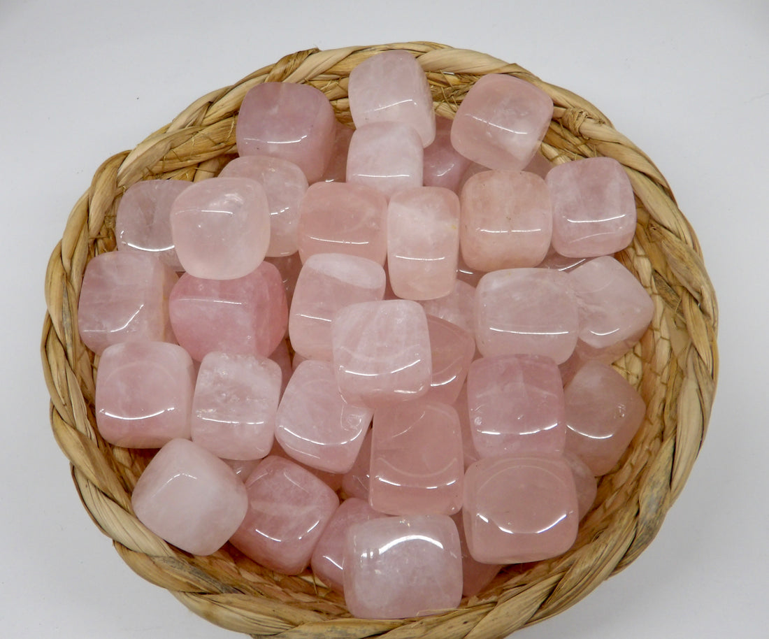 Rose Quartz Cubes in basket - Madagascar