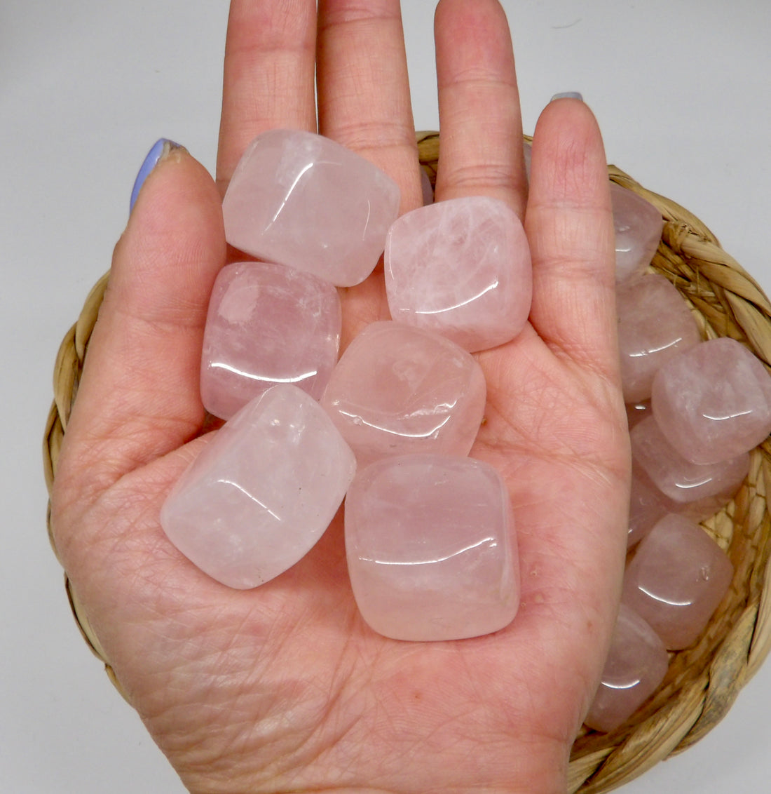 Rose Quartz Cubes in hand