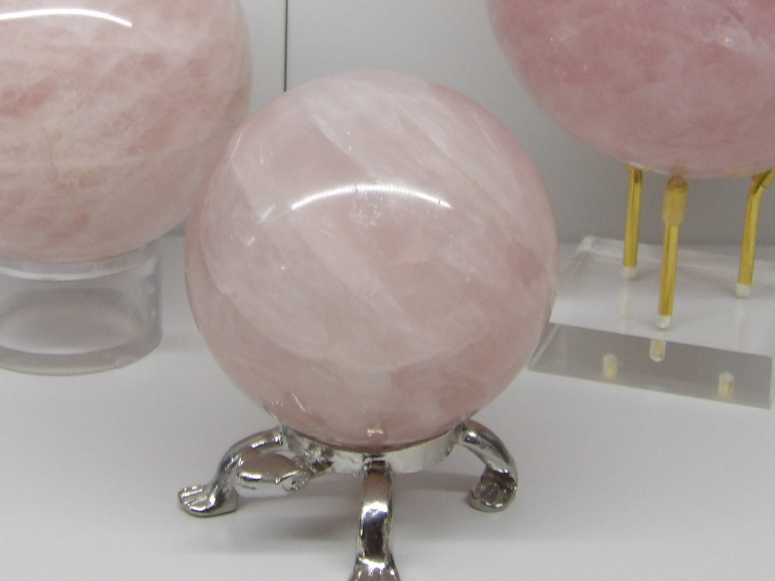 Natural rose quartz sphere, soft pink crystal for love and heart healing