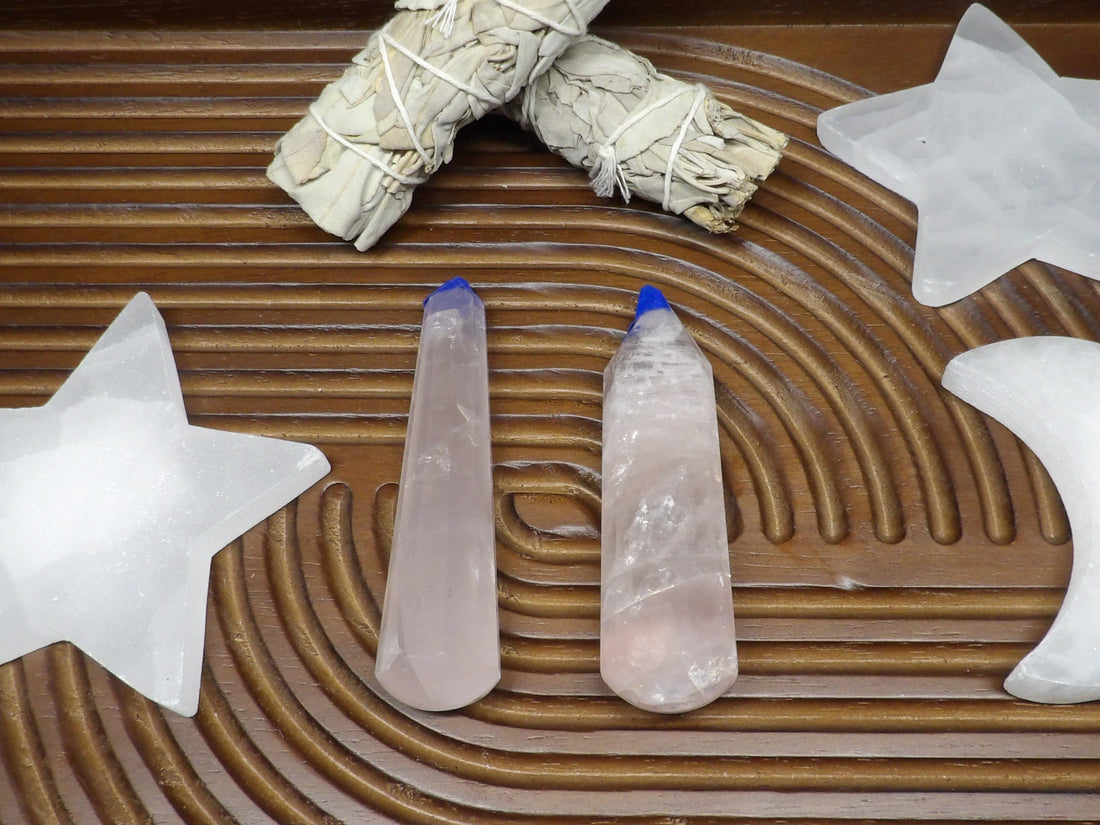 12-sided faceted rose quartz points