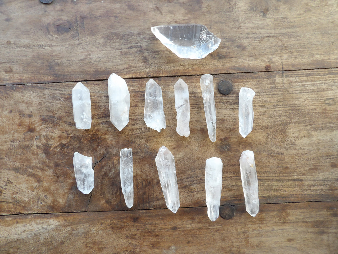 Clear Quartz Points on table