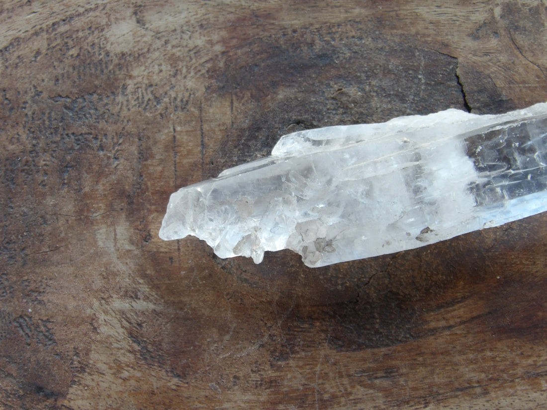 Close up of self healed clear quartz crystal