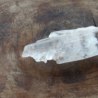 Close up of self healed clear quartz crystal