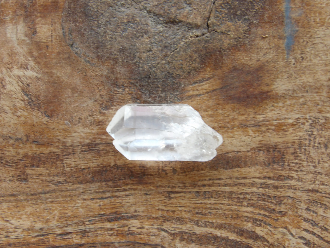 Naturally formed twin clear quartz point spiritual crystal Sedona charge - close up