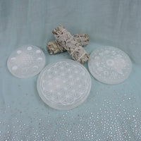 Selenite Cleansing Plates with Etchings (Round) - Choose Your Crystal