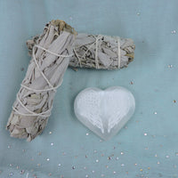 Selenite Heart - Etched with Angel Wings $15