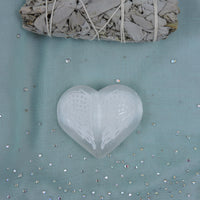 Selenite Heart - Etched with Angel Wings $15