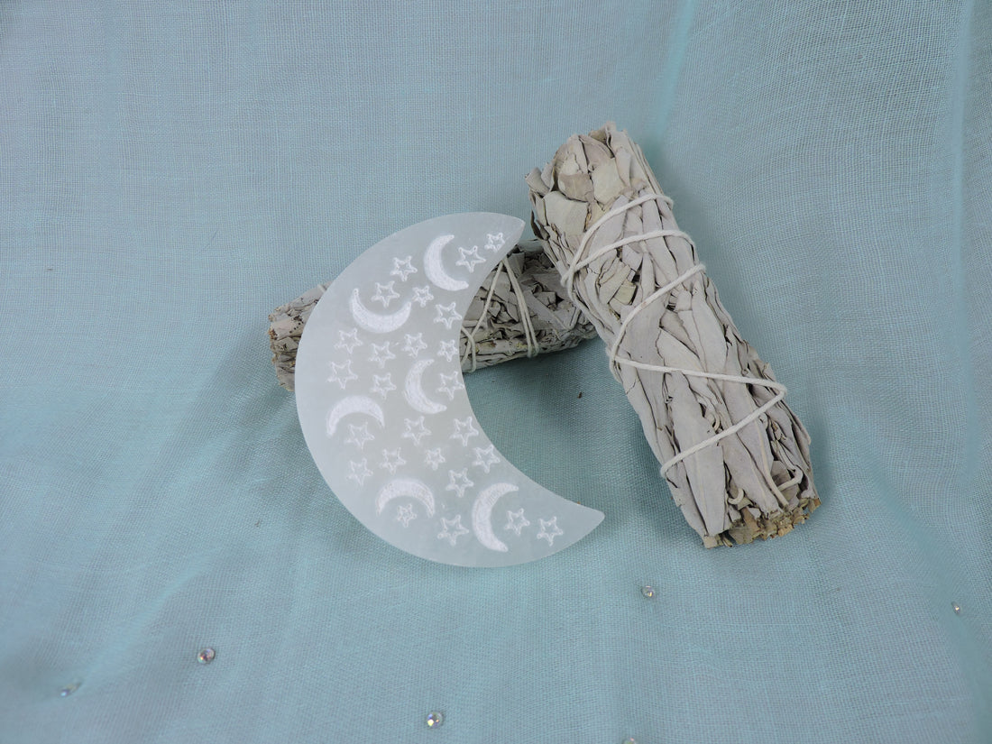 Selenite Etched Crescent Moon (Price Per Piece)