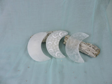 Selenite Etched Crescent Moon (Price Per Piece)