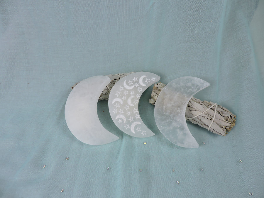 Selenite Etched Crescent Moon (Price Per Piece)