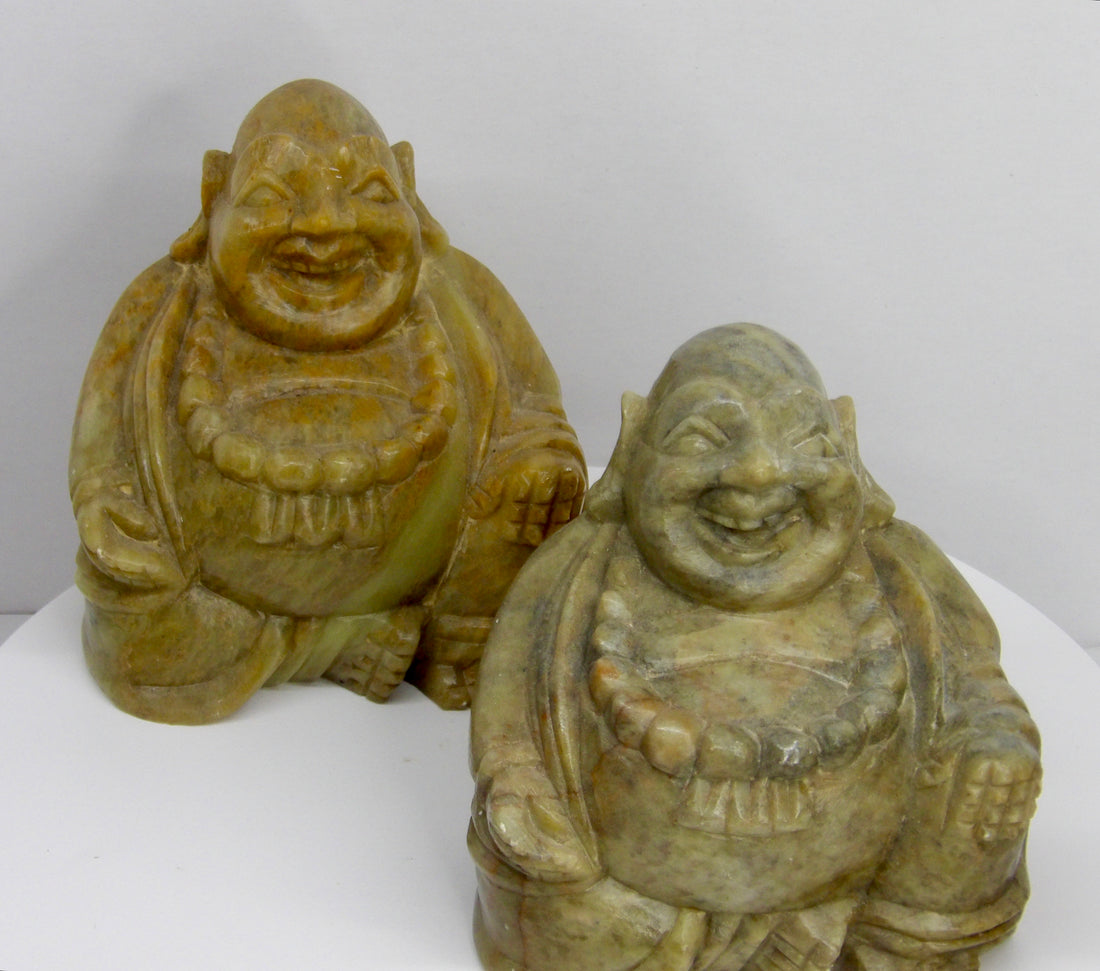 Hand-carved natural serpentine Laughing Buddha statues choose your piece