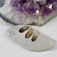 14 kt gold filled wrapped smoky quartz necklace