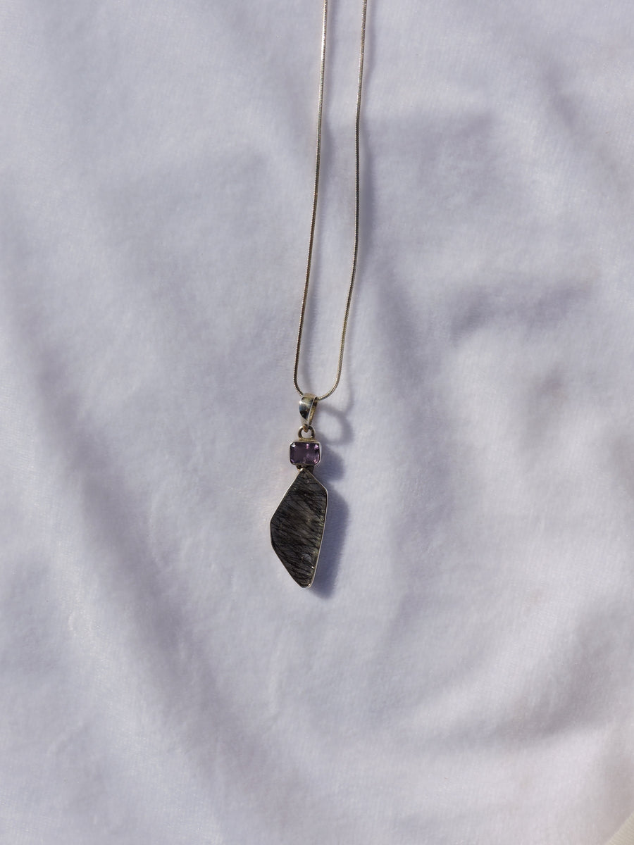 Tourmalated Quartz and Amethyst Pendant