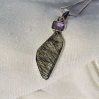 Tourmalated Quartz and Amethyst Pendant