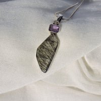 Tourmalated Quartz and Amethyst Pendant