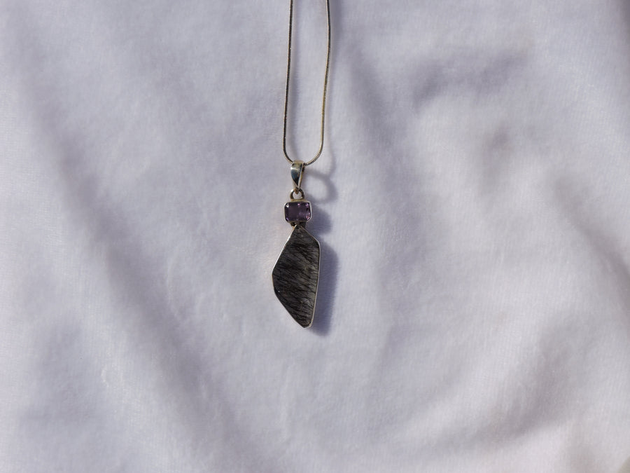 Tourmalated Quartz and Amethyst Pendant