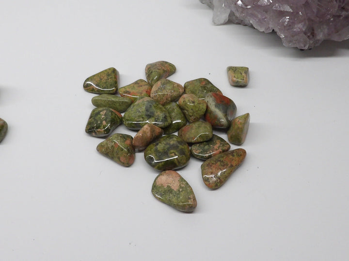 Small Unakite tumbled stones in green and pink
