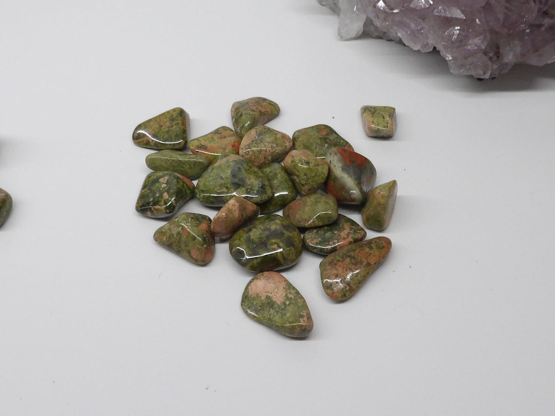 Small Unakite tumbled stones in green and pink