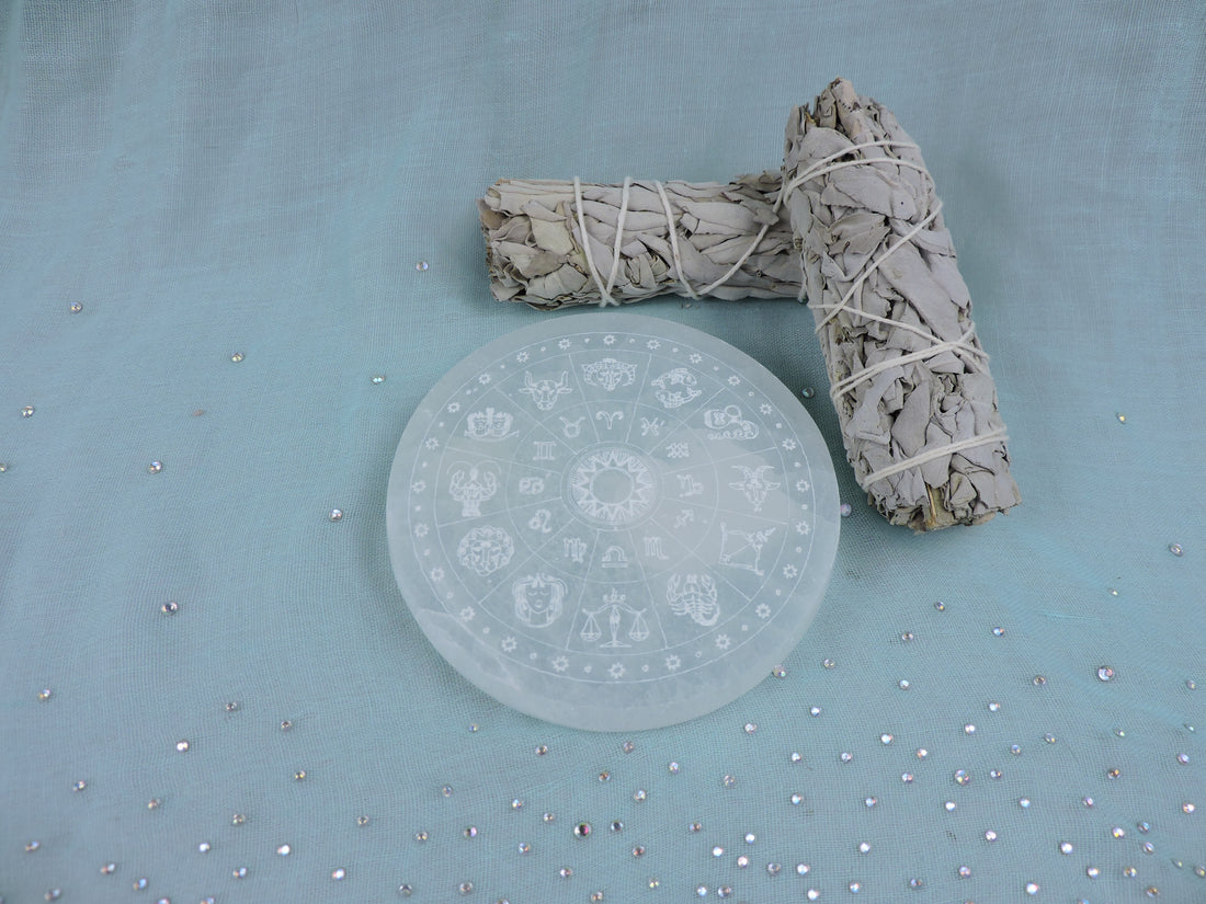 Selenite Cleansing Plates with Etchings (Round) - Choose Your Crystal