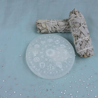 Selenite Cleansing Plates with Etchings (Round) - Choose Your Crystal