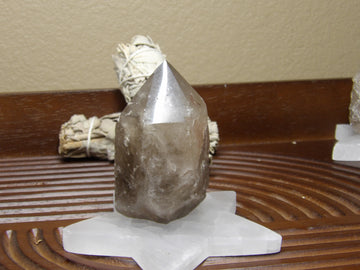 smoky quartz semi-polished point 