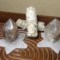 smoky quartz point crystal with raw texture and polish