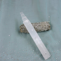 Selenite Tiered Rod (Drilled) 7" $20 (Price Per Piece)