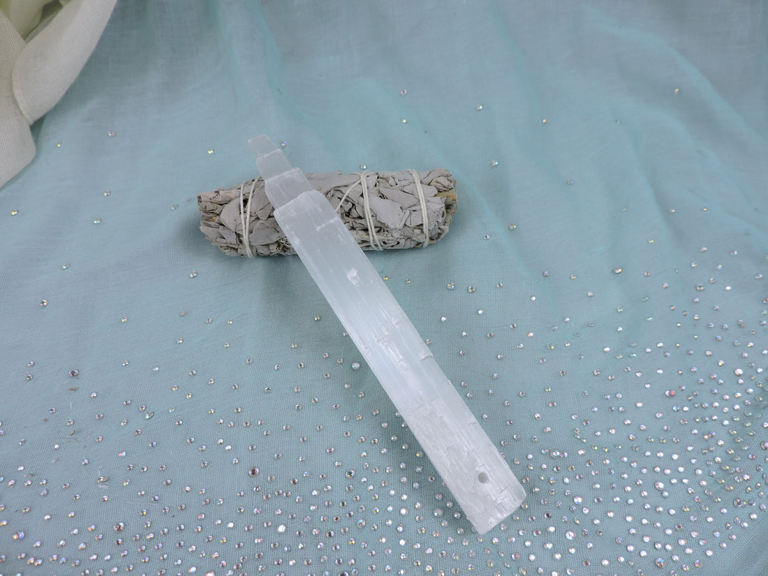 Selenite Tiered Rod (Drilled) 7" $20 (Price Per Piece)